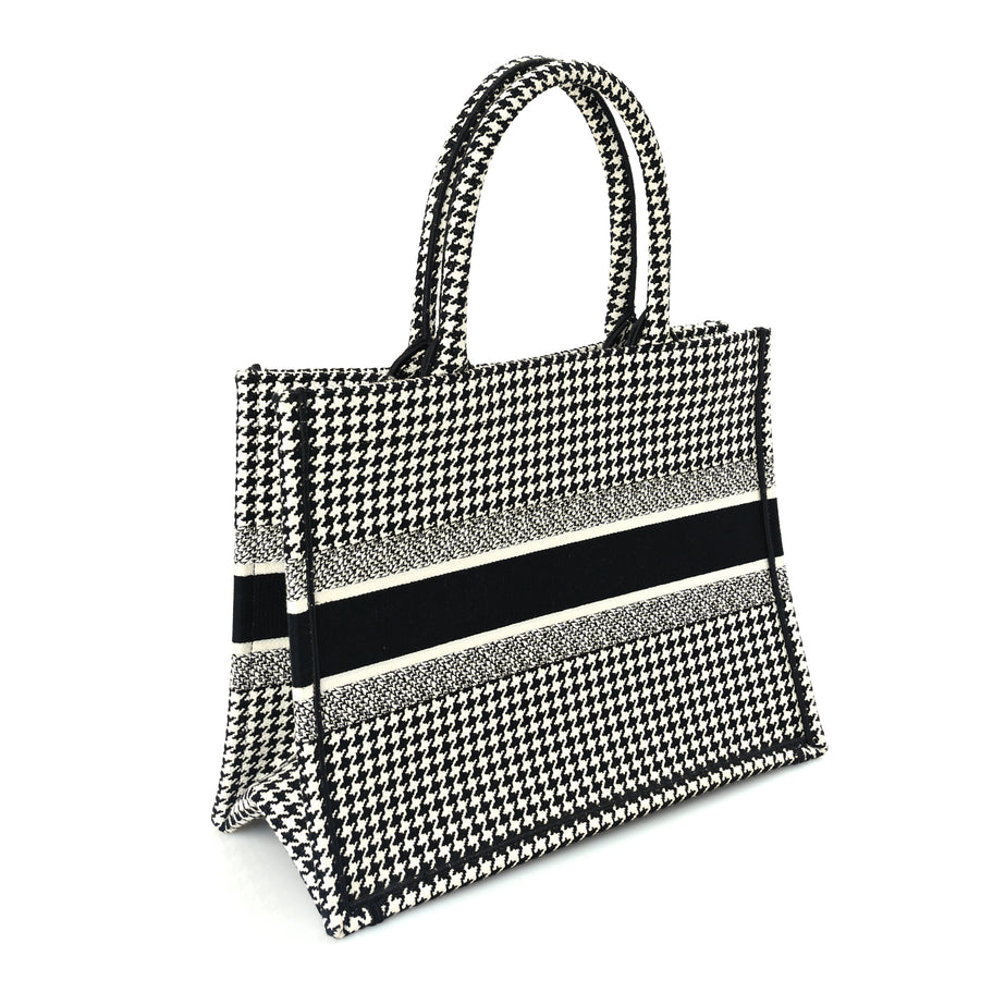 Christian Dior Canvas Houndstooth Embroidered Medium Book Tote  Black White Image 2