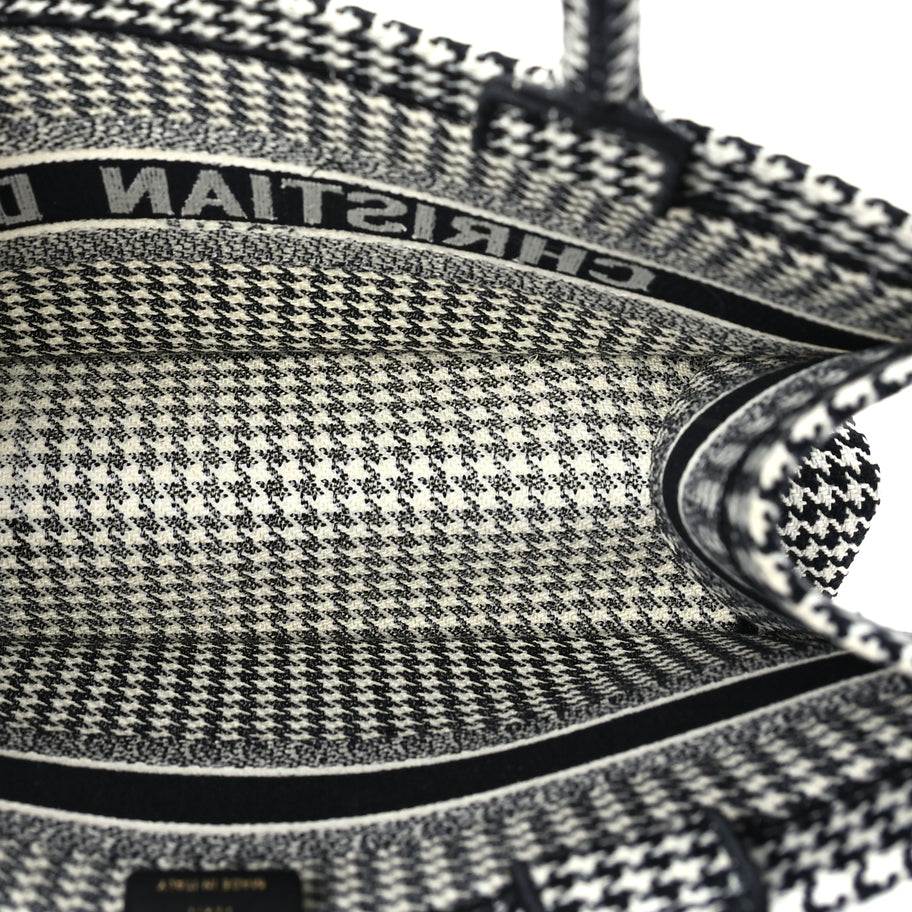 Christian Dior Canvas Houndstooth Embroidered Medium Book Tote  Black White Image 4