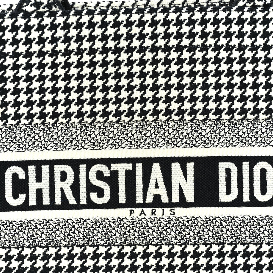 Christian Dior Canvas Houndstooth Embroidered Medium Book Tote  Black White Image 6
