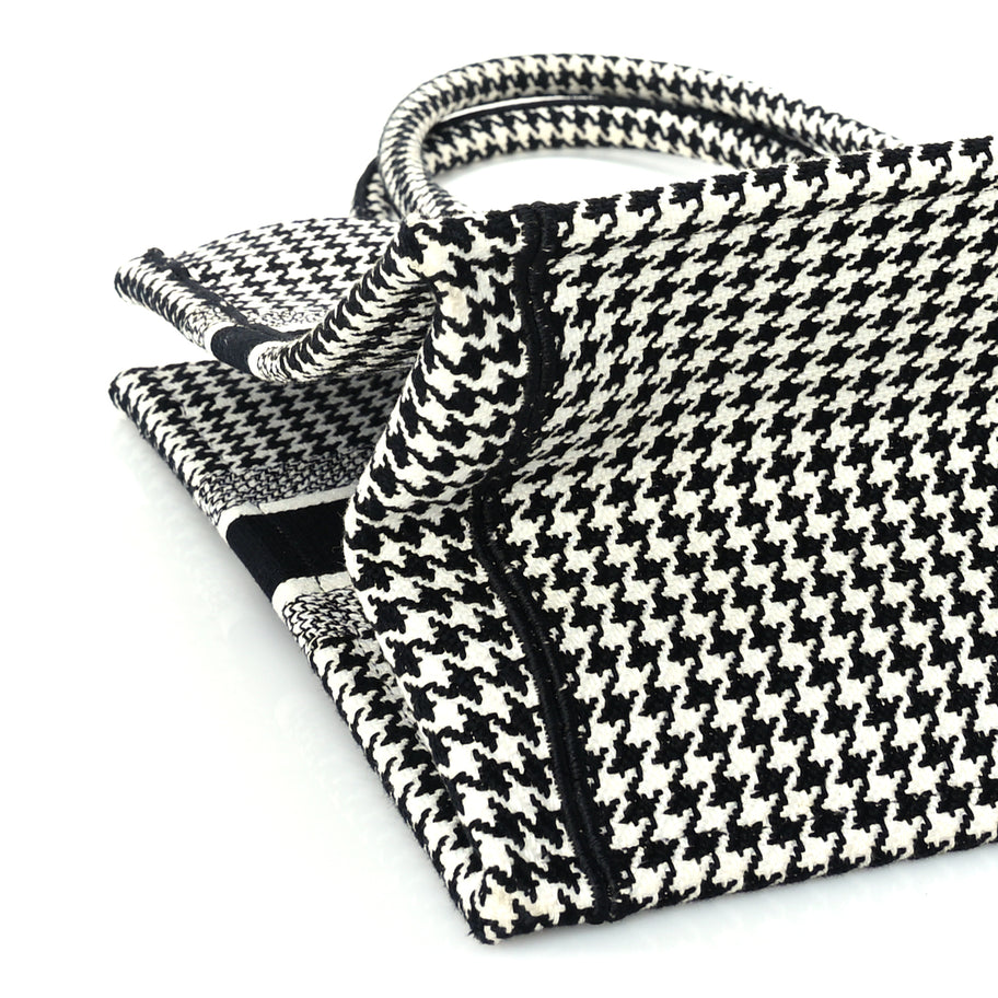 Christian Dior Canvas Houndstooth Embroidered Medium Book Tote  Black White Image 7