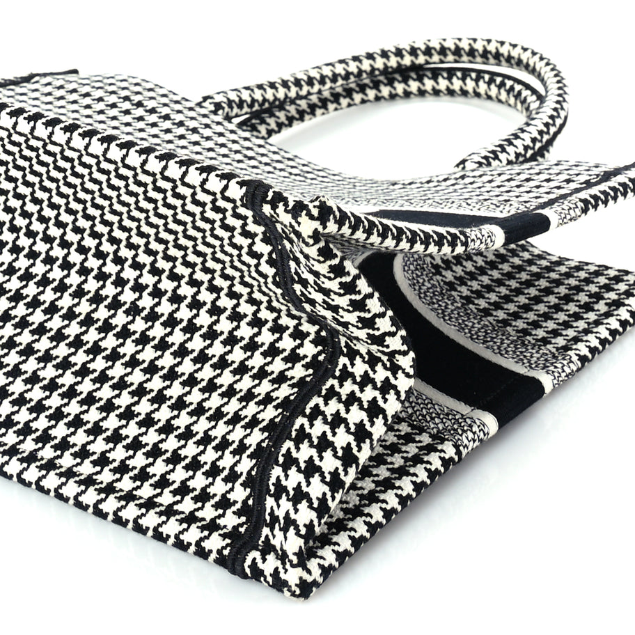 Christian Dior Canvas Houndstooth Embroidered Medium Book Tote  Black White Image 8