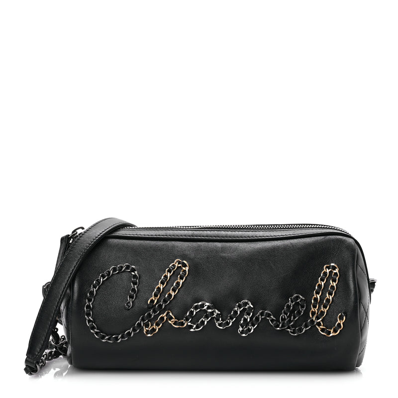  Chanel Calfskin Chain 20s Signature Bowling Bag Black