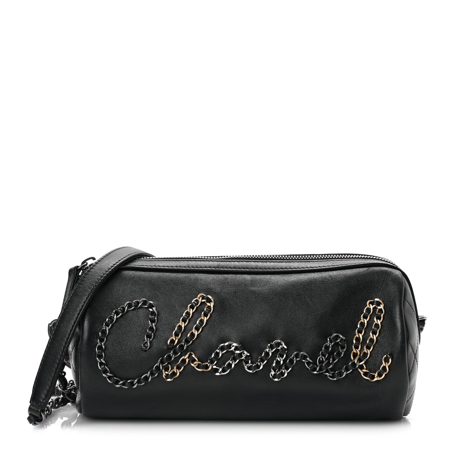 Chanel Calfskin Chain 20s Signature Bowling Bag Black Image 1