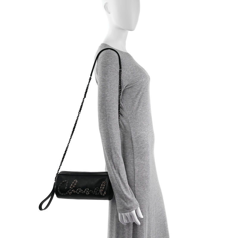  Chanel Calfskin Chain 20s Signature Bowling Bag Black