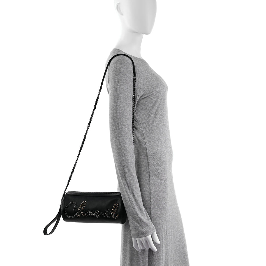 Chanel Calfskin Chain 20s Signature Bowling Bag Black Image 2