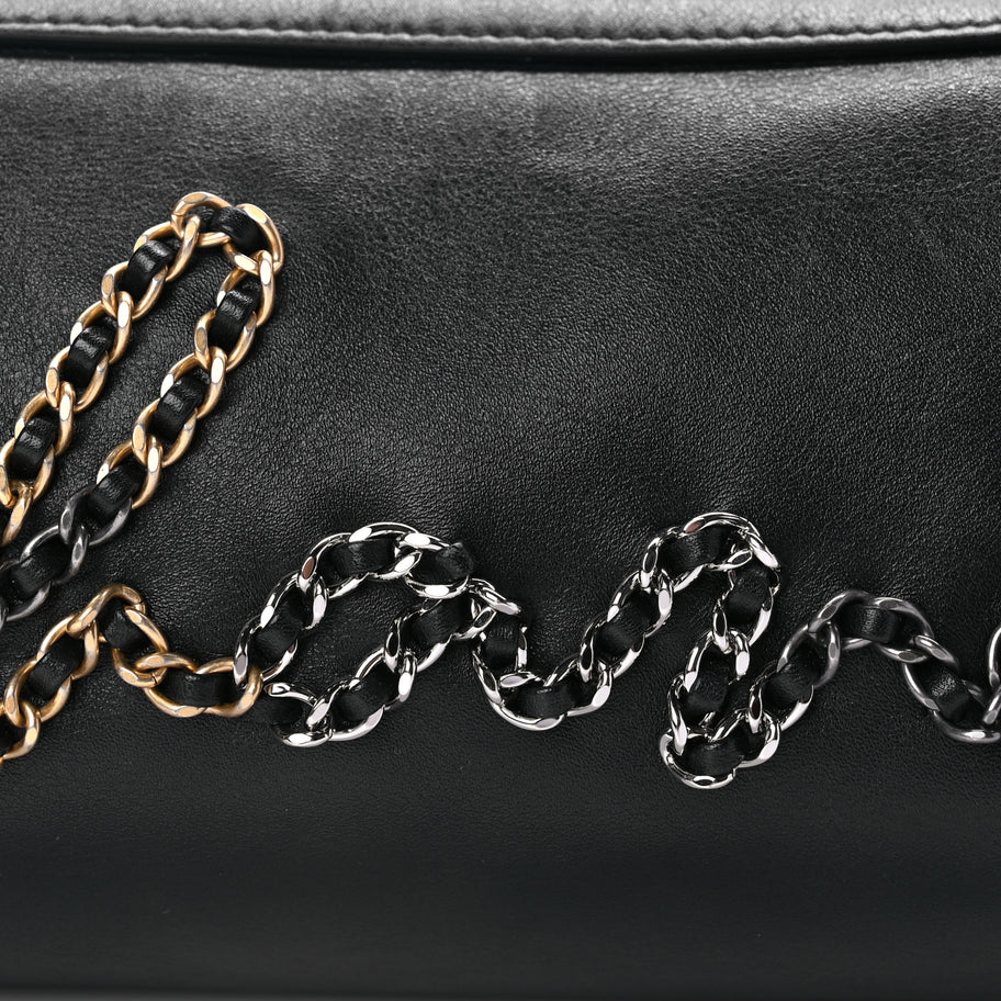 Chanel Calfskin Chain 20s Signature Bowling Bag Black Image 8