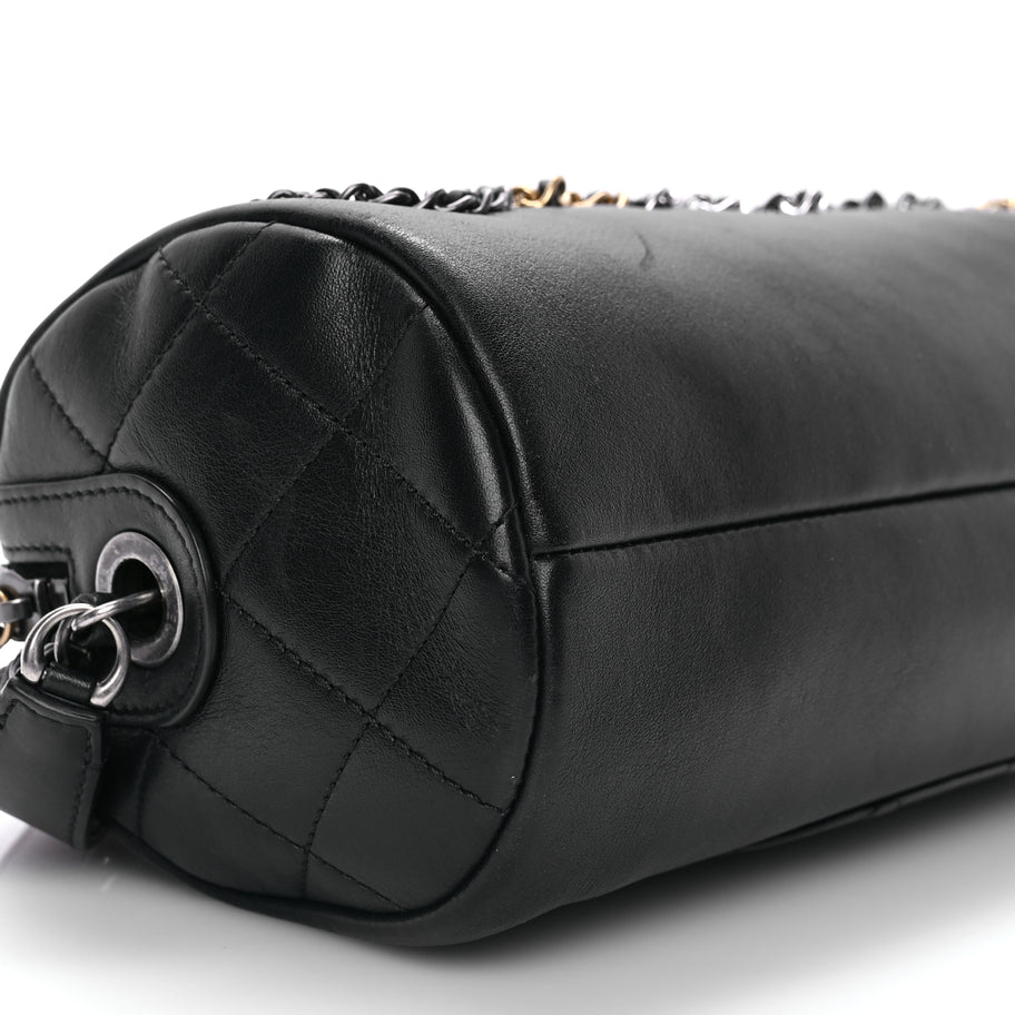 Chanel Calfskin Chain 20s Signature Bowling Bag Black Image 9