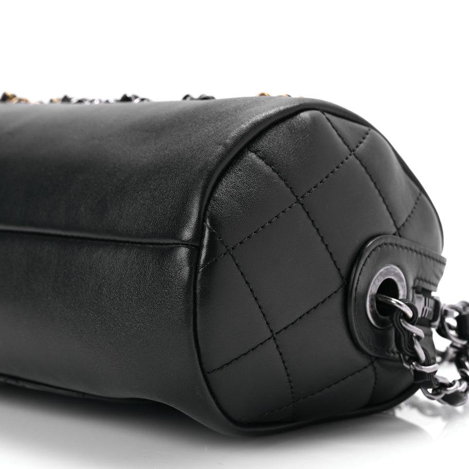 Chanel Calfskin Chain 20s Signature Bowling Bag Black Image 10
