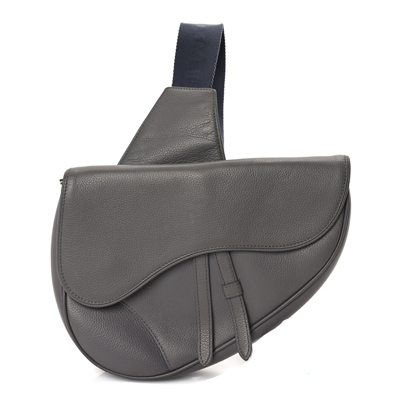  Christian Dior Grained Calfskin Mens Saddle Bag  Grey