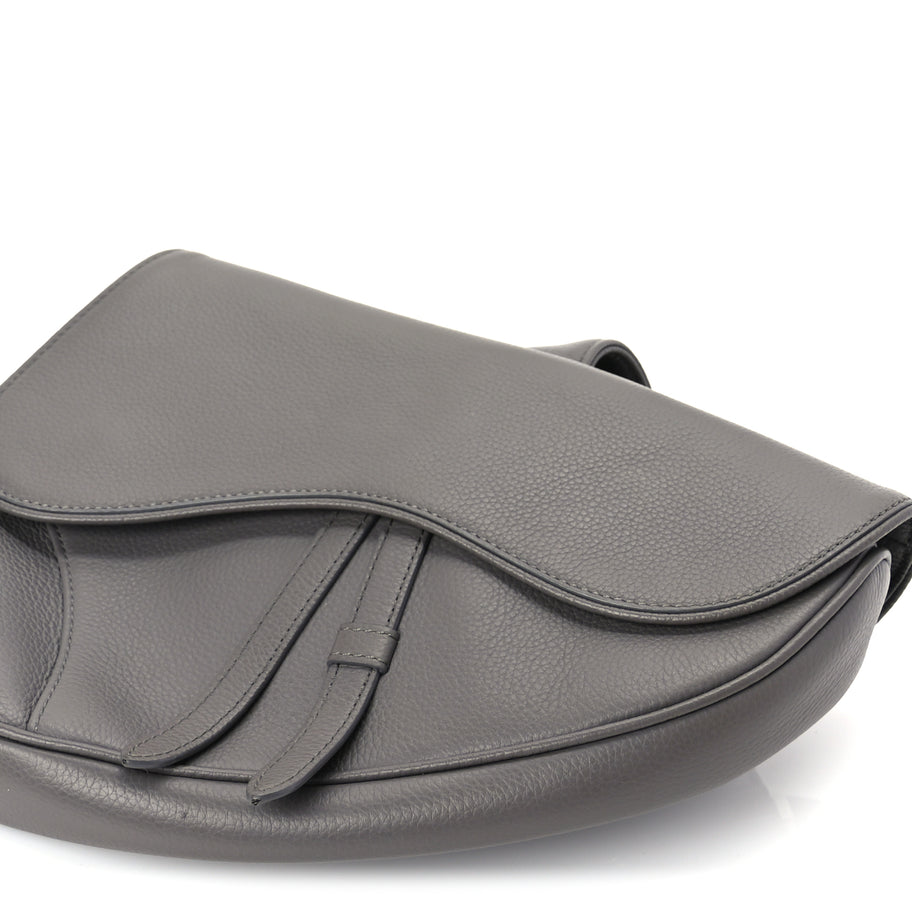 Christian Dior Grained Calfskin Mens Saddle Bag  Grey Image 8