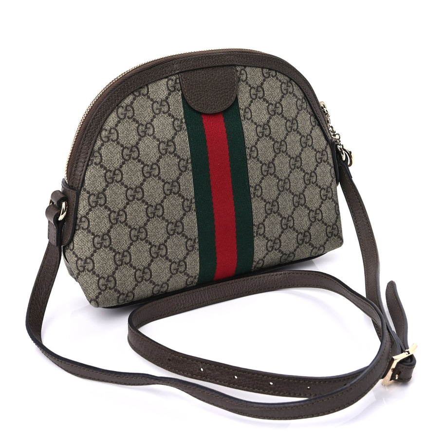 Gucci GG Supreme Monogram Textured Dollar Calfskin Web Small Ophidia Dome Shoulder Bag  Beige Ebony New Acero Image 2