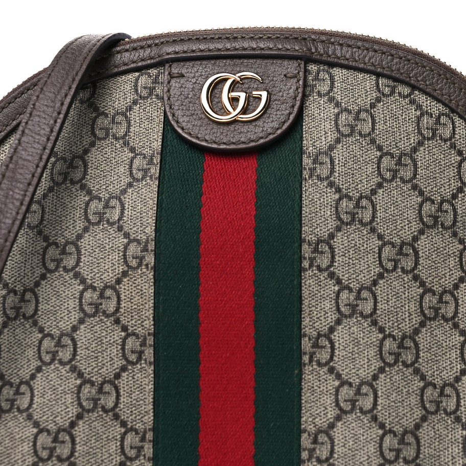 Gucci GG Supreme Monogram Textured Dollar Calfskin Web Small Ophidia Dome Shoulder Bag  Beige Ebony New Acero Image 6