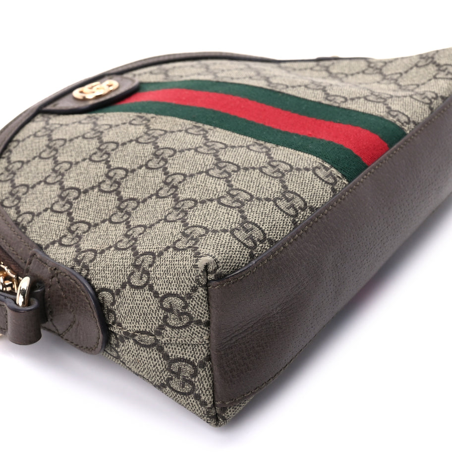 Gucci GG Supreme Monogram Textured Dollar Calfskin Web Small Ophidia Dome Shoulder Bag  Beige Ebony New Acero Image 7