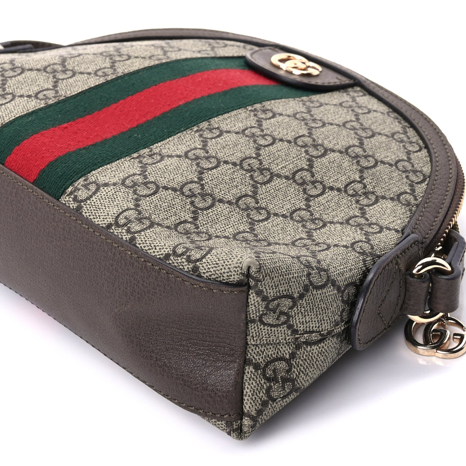 Gucci GG Supreme Monogram Textured Dollar Calfskin Web Small Ophidia Dome Shoulder Bag  Beige Ebony New Acero Image 8