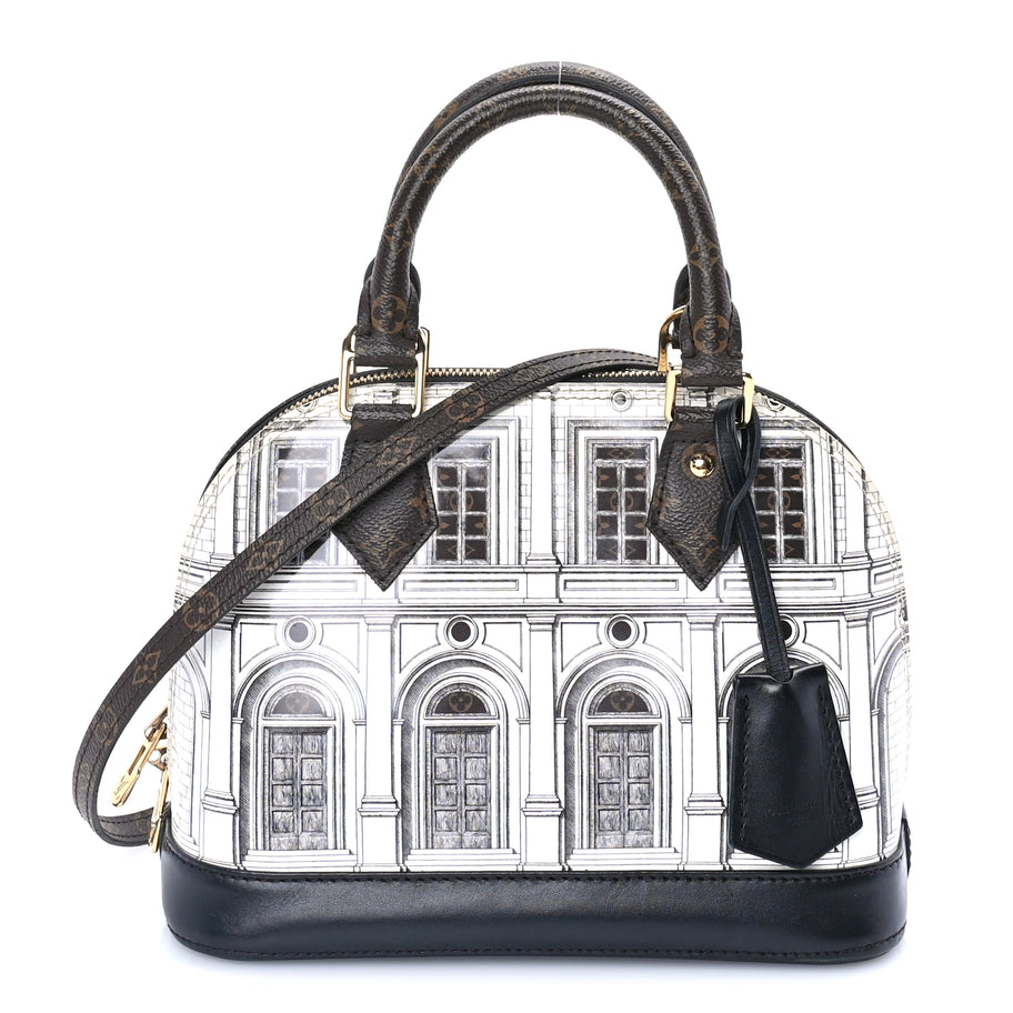 Louis Vuitton X FORNASETTI Calfskin Architettura Alma BB Black White Image 1