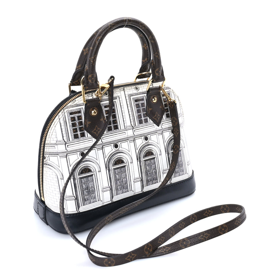 Louis Vuitton X FORNASETTI Calfskin Architettura Alma BB Black White Image 2