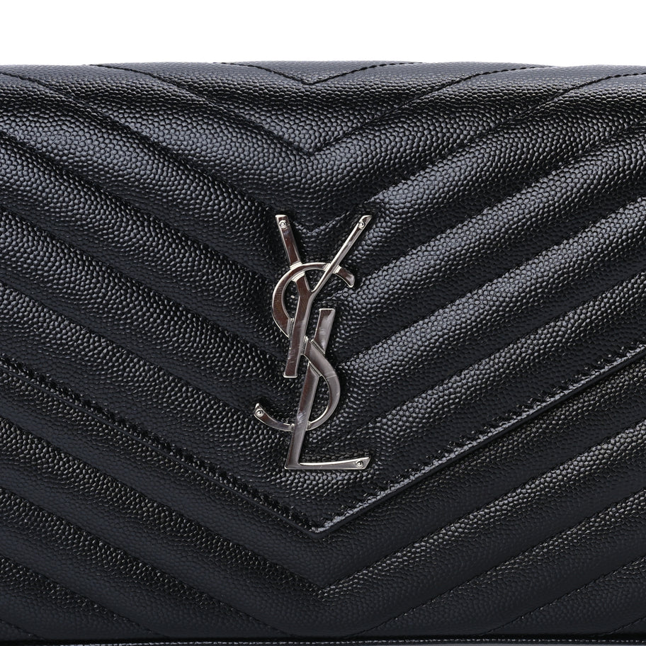 Saint Laurent Grain De Poudre Matelasse Chevron Monogram Chain Wallet Black Image 6