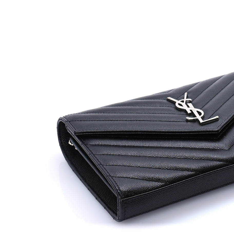 Saint Laurent Grain De Poudre Matelasse Chevron Monogram Chain Wallet Black Image 7