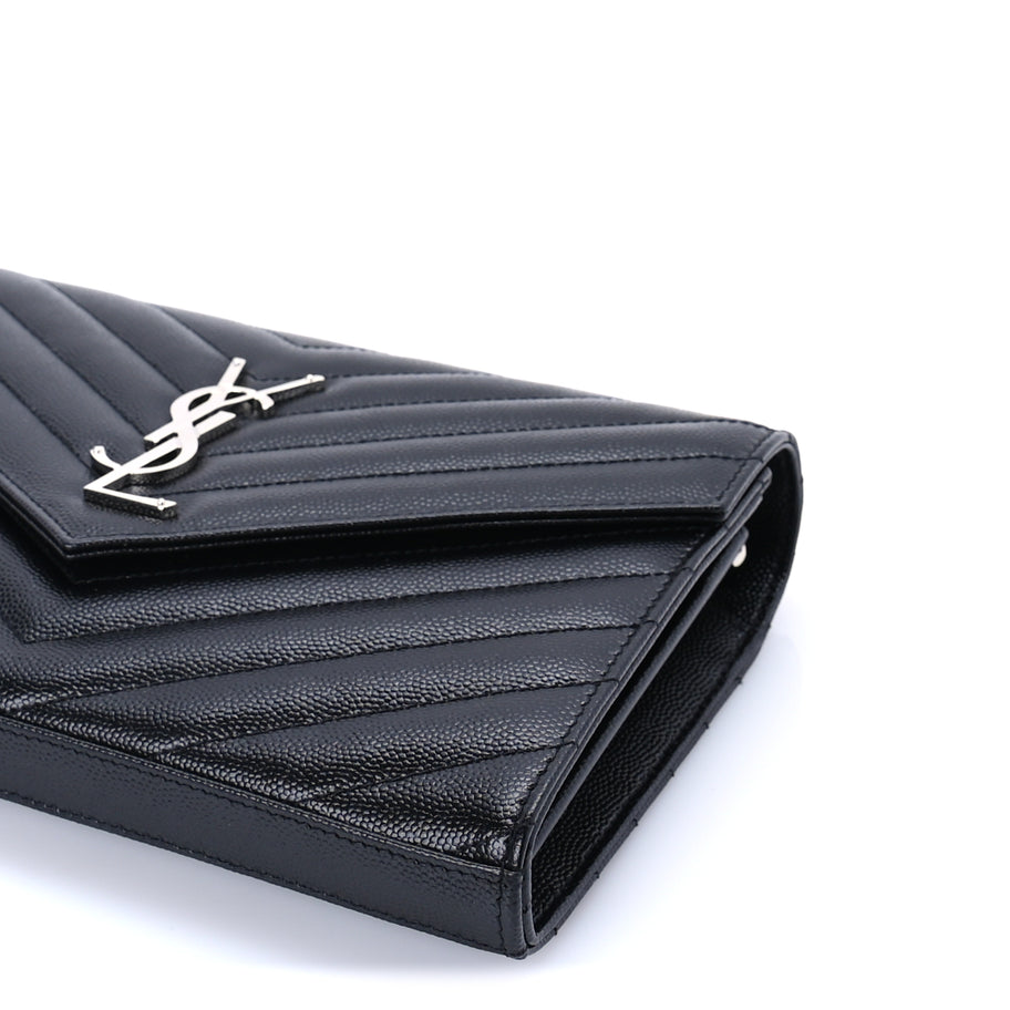 Saint Laurent Grain De Poudre Matelasse Chevron Monogram Chain Wallet Black Image 8