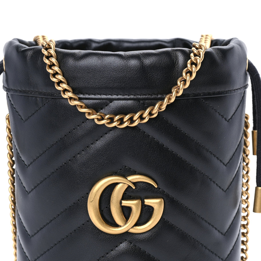 Gucci Calfskin Matelasse Mini GG Marmont 2.0 Bucket Bag  Black Image 6