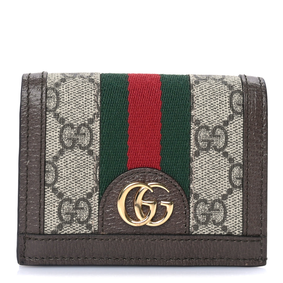 Gucci GG Supreme Monogram Web Ophidia Card Case Beige New Acero Image 1