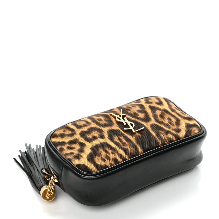 Saint Laurent Canvas Calfskin Leopard Print Monogram Mini Lou Camera Bag Brown Image 3