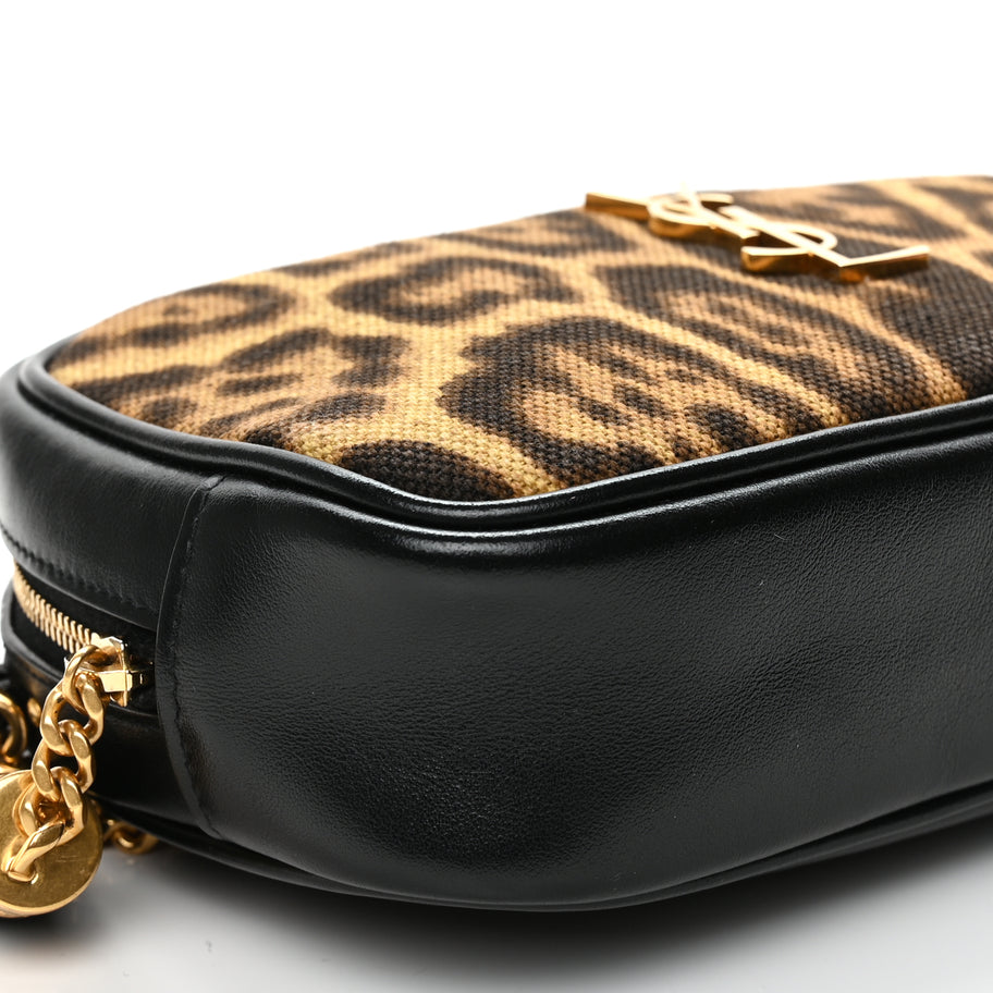Saint Laurent Canvas Calfskin Leopard Print Monogram Mini Lou Camera Bag Brown Image 8