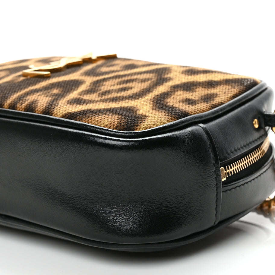 Saint Laurent Canvas Calfskin Leopard Print Monogram Mini Lou Camera Bag Brown Image 9
