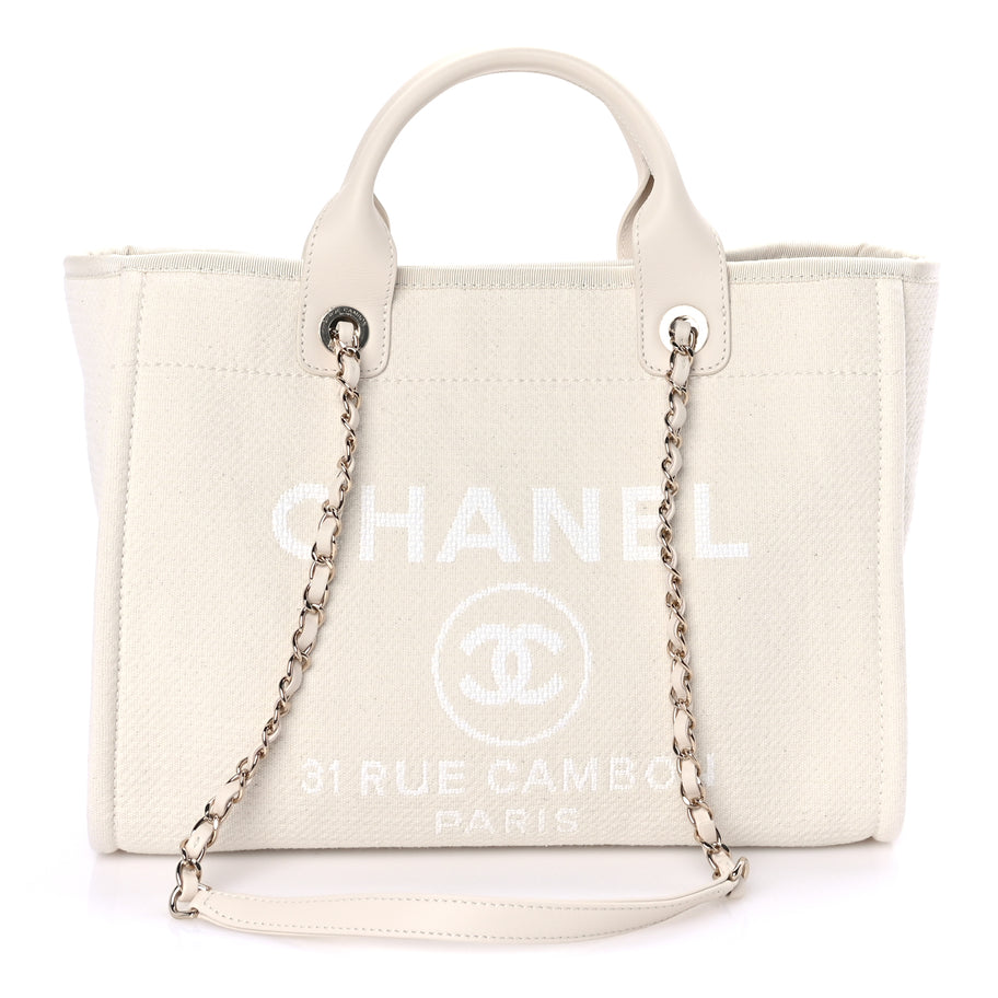 Chanel Mixed Fibers Small Deauville Tote  White Image 1