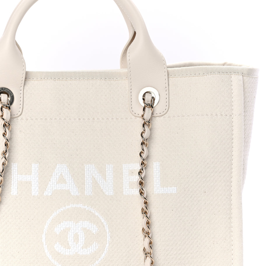Chanel Mixed Fibers Small Deauville Tote  White Image 7