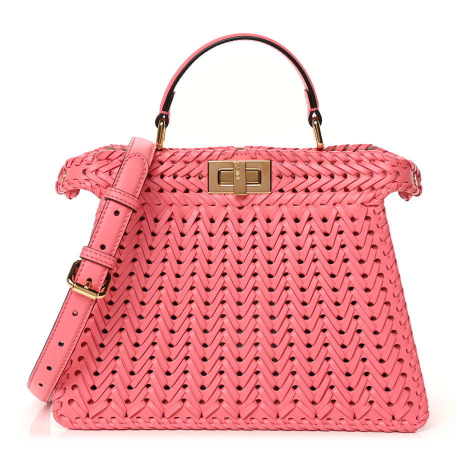 Fendi Vitello King Shiny Nappa Intreccio Small Peekaboo I SEE U Satchel Pink Dalia Pink Dalia Image 1