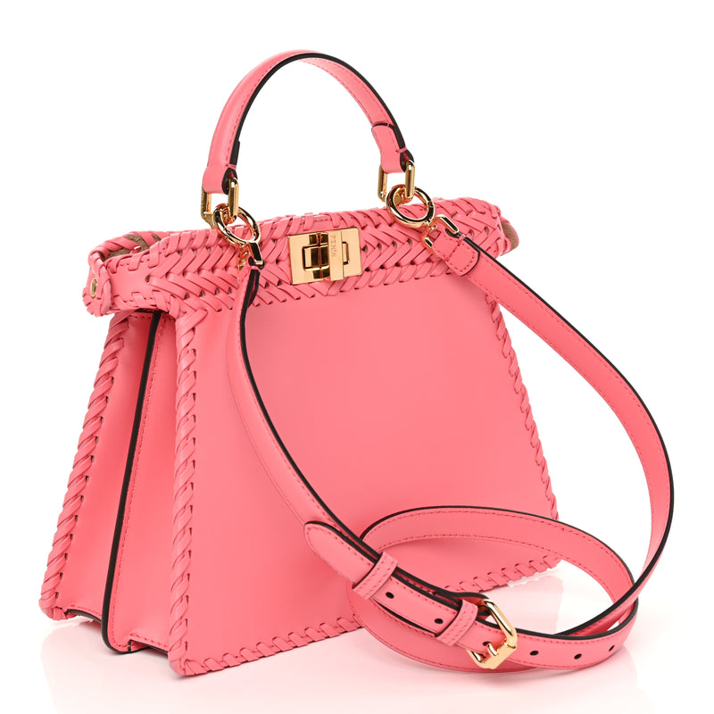  Fendi Vitello King Shiny Nappa Intreccio Small Peekaboo I SEE U Satchel Pink Dalia Pink Dalia