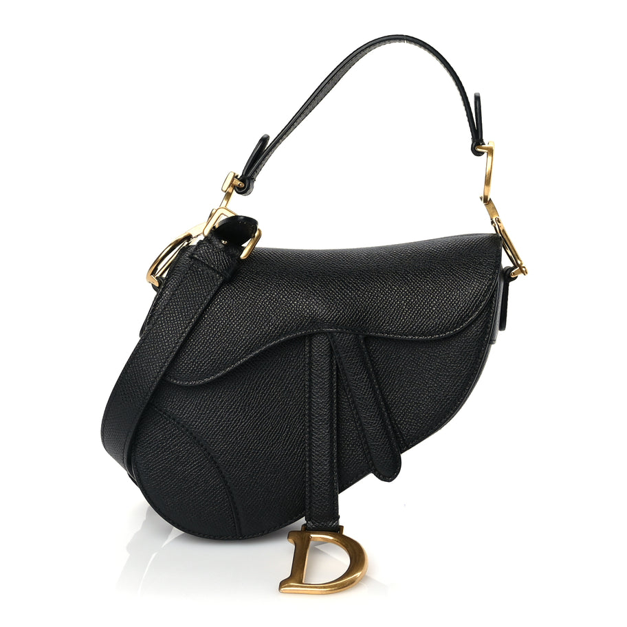Christian Dior Grained Calfskin Mini Saddle Bag With Strap Black Image 1