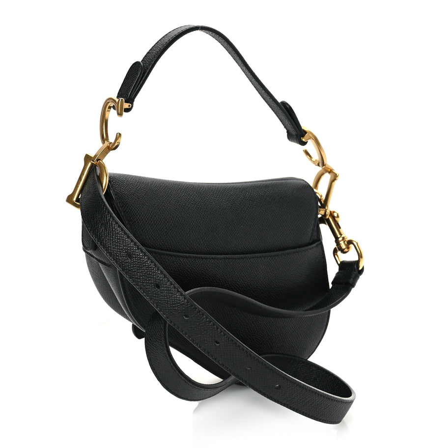 Christian Dior Grained Calfskin Mini Saddle Bag With Strap Black Image 2