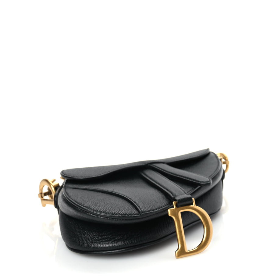 Christian Dior Grained Calfskin Mini Saddle Bag With Strap Black Image 3
