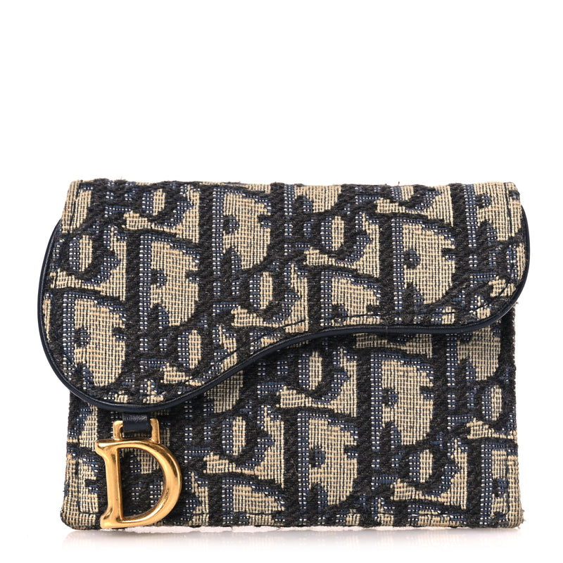  Christian Dior Oblique Saddle Card Holder Blue