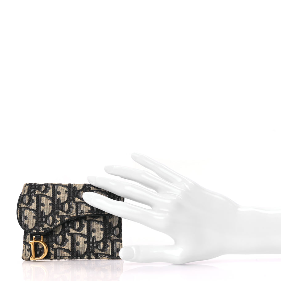 Christian Dior Oblique Saddle Card Holder Blue Image 2