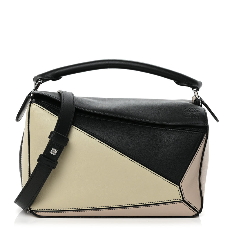  Loewe Calfskin Medium Puzzle Bag Black Beige Green