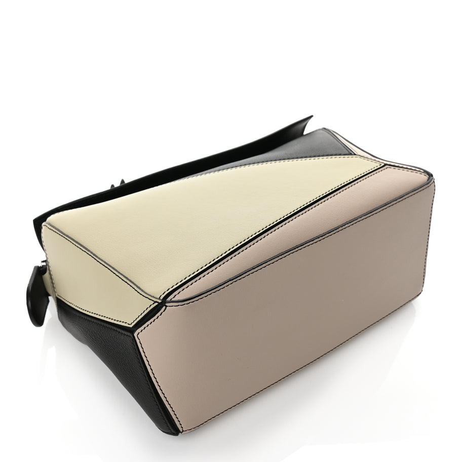 Loewe Calfskin Medium Puzzle Bag Black Beige Green Image 3