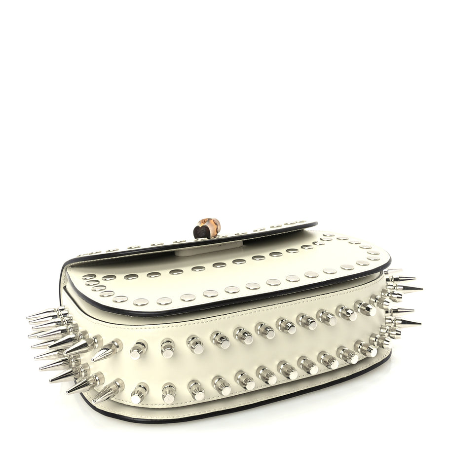 Gucci Boarded Dyana Lux Studded Calfskin Web Small Bamboo 1947 Top Handle Bag  Mystic White Image 4