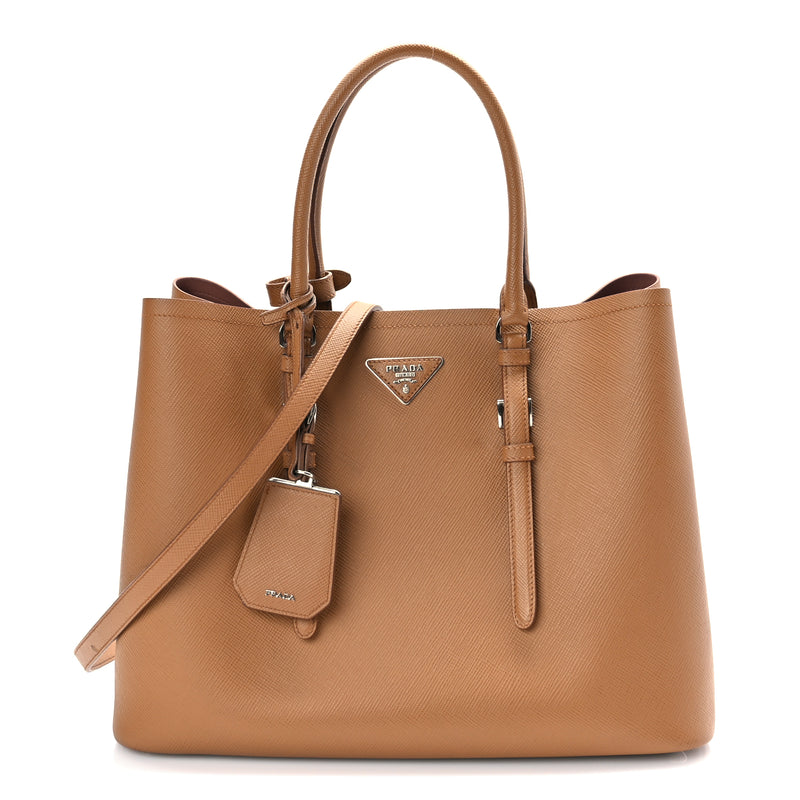  Prada Saffiano Cuir Large Double Bag Caramel Fuoco