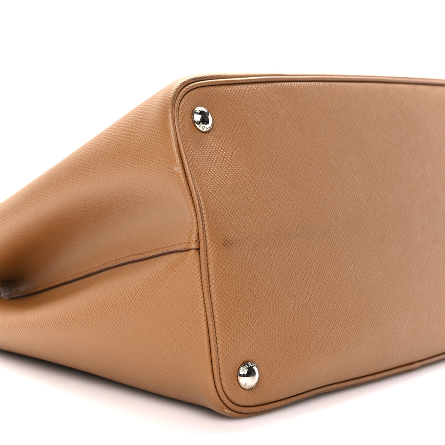 Prada Saffiano Cuir Large Double Bag Caramel Fuoco Image 8