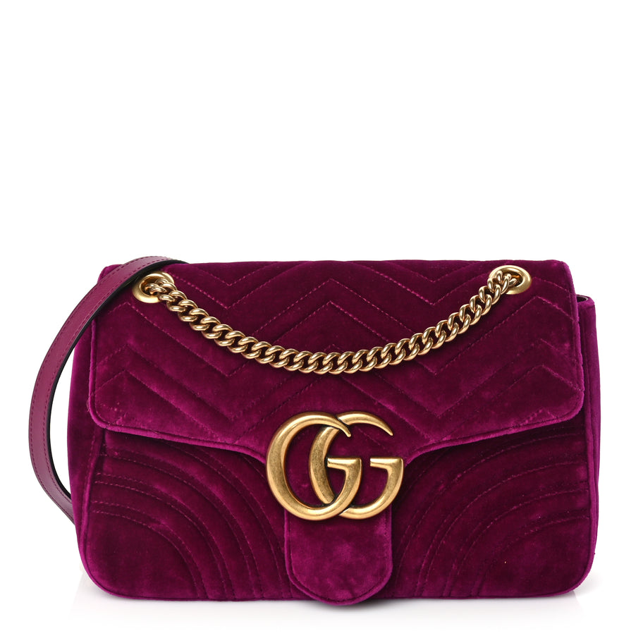 Gucci Velvet Matelasse Medium GG Marmont Shoulder Bag  Fuchsia Violet Cyclamen Image 1