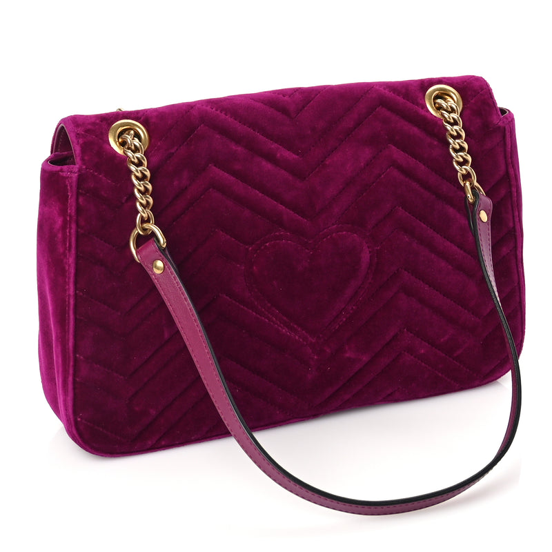  Gucci Velvet Matelasse Medium GG Marmont Shoulder Bag  Fuchsia Violet Cyclamen