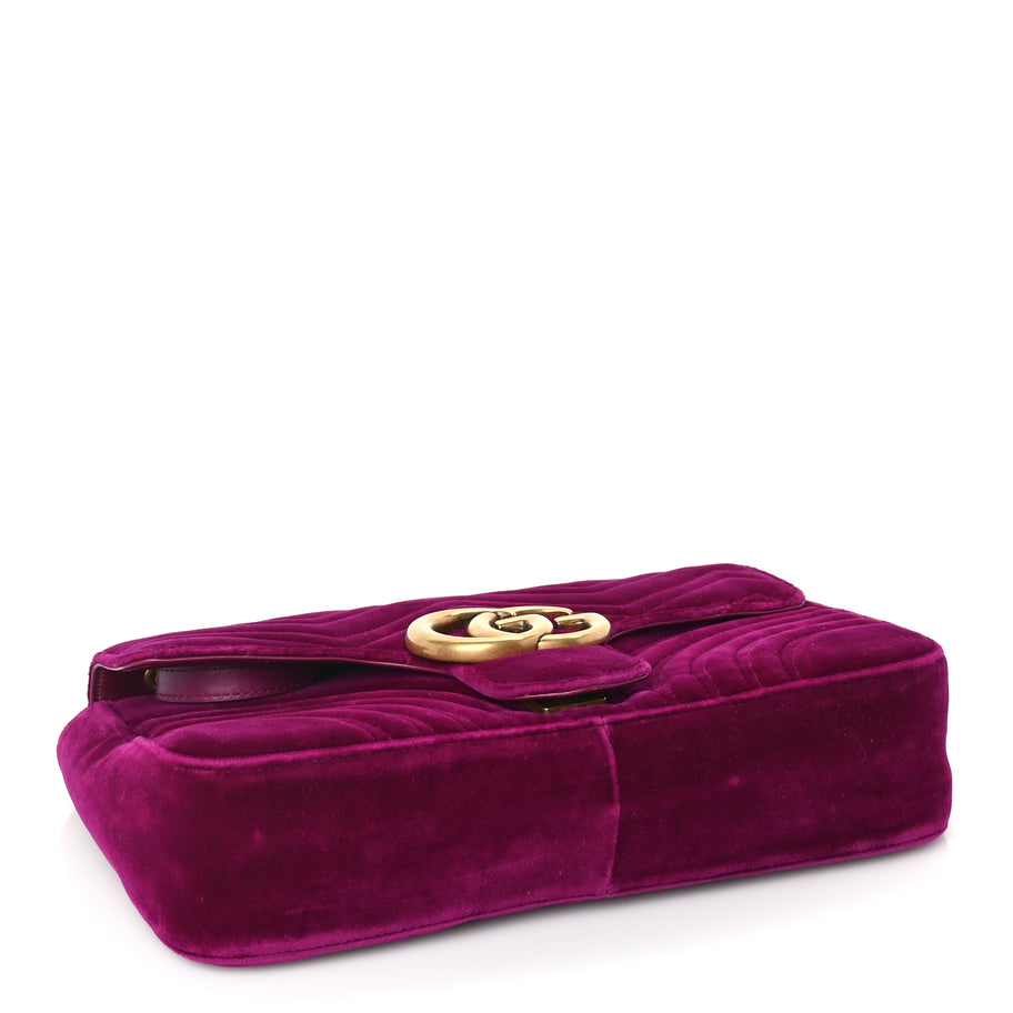 Gucci Velvet Matelasse Medium GG Marmont Shoulder Bag  Fuchsia Violet Cyclamen Image 3
