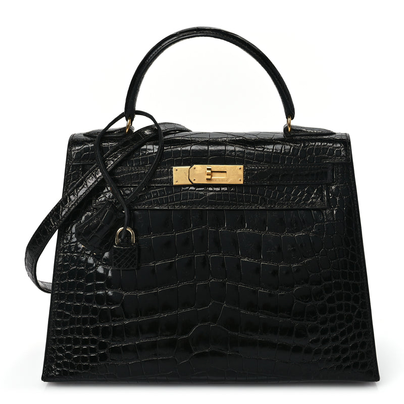  Hermes Shiny Alligator Kelly Sellier 28 Black