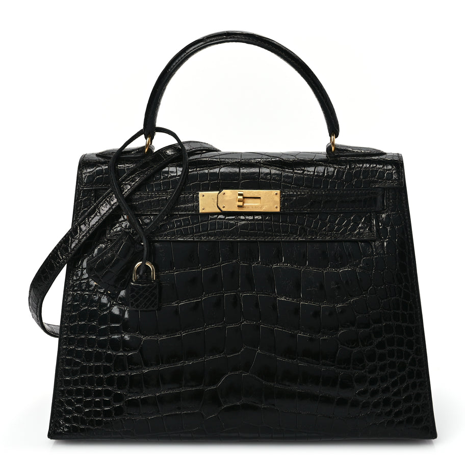 Hermes Shiny Alligator Kelly Sellier 28 Black Image 1