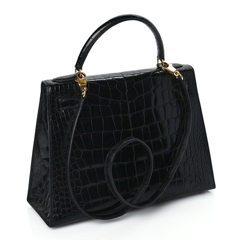 Hermes Shiny Alligator Kelly Sellier 28 Black