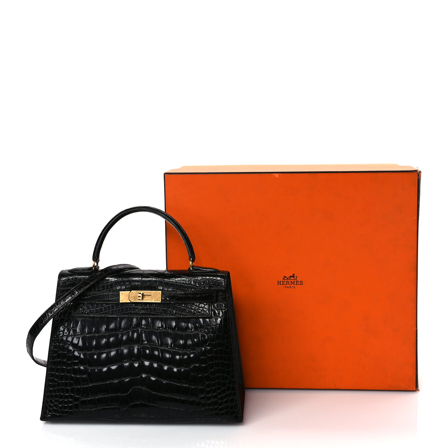 Hermes Shiny Alligator Kelly Sellier 28 Black Image 10