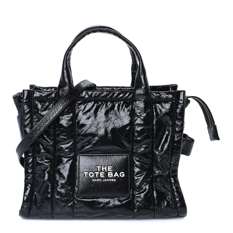 Marc Jacobs Shiny Crinkled Lambskin Medium The Tote Bag Black